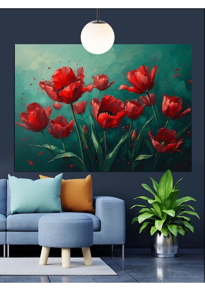Kırmızı Lale Çiçekleri Dekoratif Kanvas - Mdf Ahşap Tablo modelleri