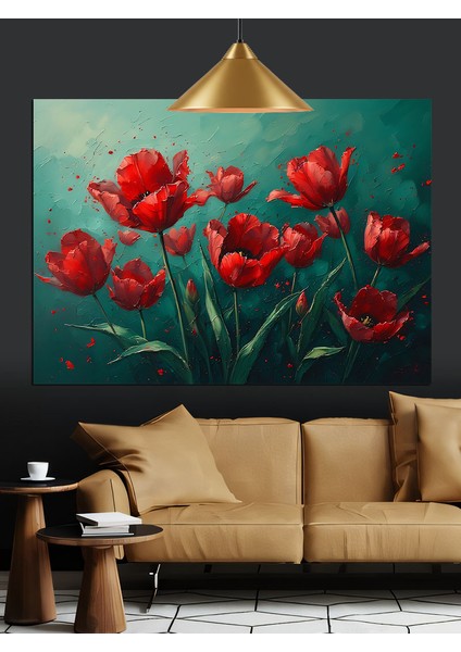 Kırmızı Lale Çiçekleri Dekoratif Kanvas - Mdf Ahşap Tablo fırsatları