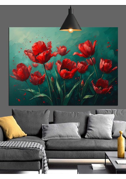 Kırmızı Lale Çiçekleri Dekoratif Kanvas - Mdf Ahşap Tablo indirimleri
