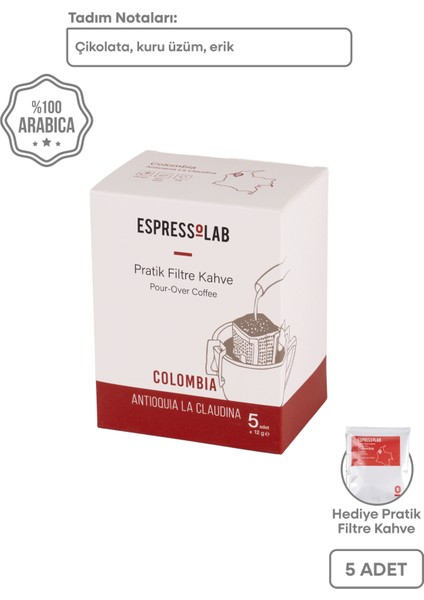 Colombia Antioquia La Claudina Pratik Filtre Kahve 5'li Paket | Hızlı Ve Kolay Demleme