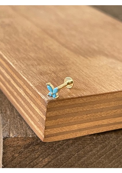 925 Ayar Gümüş Turkuaz Taşlı Kelebek Kıkırdak Helix Tragus Duak Piercingi Gümüş Piercing fiyatları