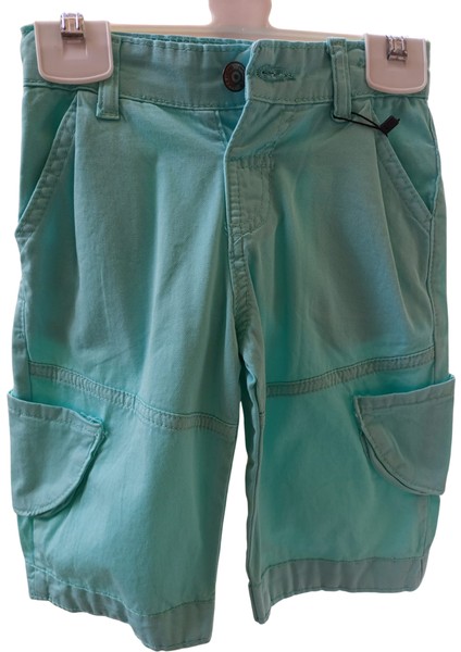 Erkek Çocuk Turkuaz Kargo Cepli Pamuklu Kapri Şort