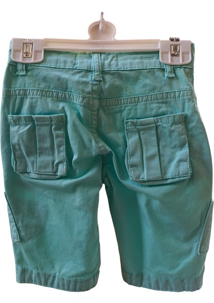Erkek Çocuk Turkuaz Kargo Cepli Pamuklu Kapri Şort