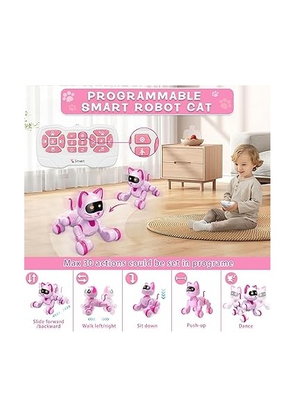 Uzaktan Kumandalı Robot Kedi, Programlanabilir Rc Akıllı Kedi, Dokunmatik Algılama, LED Gözler, Dans ve Müzik Yürüyen Evcil Hayvanlar Stem Oyuncakları Çocuklar Kızlar Erkekler Için Hediyeler fırsatları