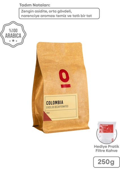 Colombia Excelso Decaffeinated 250 G – Kafeinsiz Yüksek Kaliteli Kolombiya Kahvesi