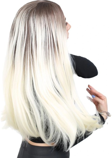 Fiber Sentetik Uzun Düz Peruk - Küllü Açık Kahve / Platin Ombreli fiyatları