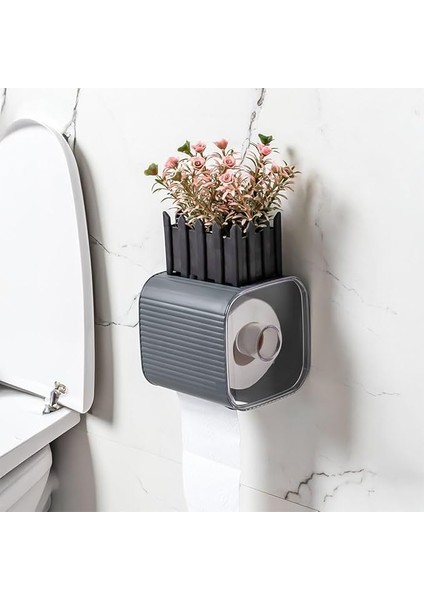 Yapışkanlı Banyo Tuvalet Kağıtlığı Wc Peçetelik Kağıtlık Tutucu Tuvalet Kağıt Organizeri (Antrasit)