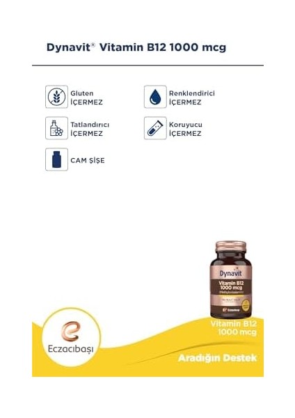 Dynavit 1000 Mcg B12 Vitamini Metilkobalamin 100 Dil Altı Tablet Takviye Edici Gıda (1 x 100 Tablet) modelleri