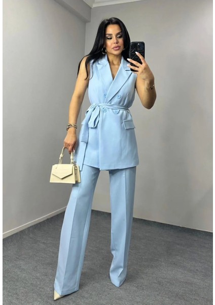 Kadın Kuşaklı Yelek Pantolon Takım Elbise fiyatları