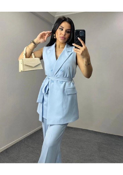 Kadın Kuşaklı Yelek Pantolon Takım Elbise modelleri