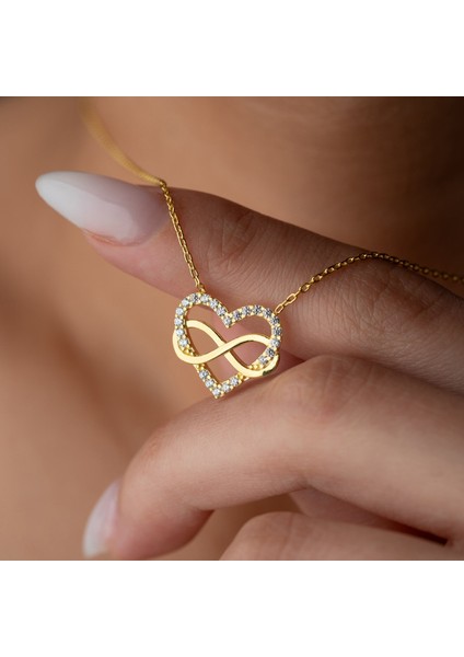 925 Ayar Gümüş Taşlı Sonsuzluk ve Kalp Kolye