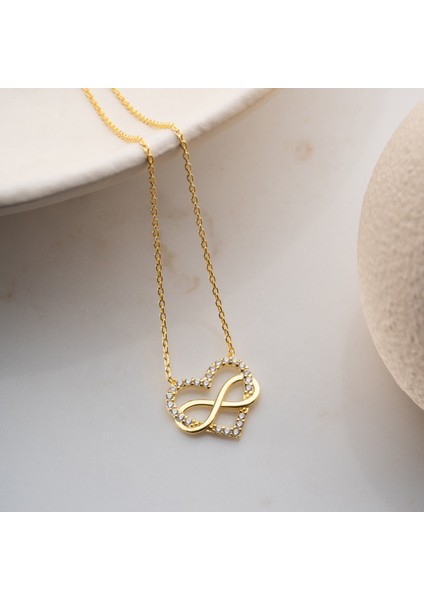 925 Ayar Gümüş Taşlı Sonsuzluk ve Kalp Kolye fırsatları