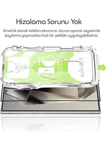 Samsung Galaxy S24 Ultra Için Kolay Kurulum Ekran Koruyucu Otomatik Toz Toplayan Hava Kabarcığı Bırakmayan Dokunmatiği ve Görüntü Kalitesini Etkilemeyen Ekranı Tam Kaplayan Cam Koruyucu modelleri