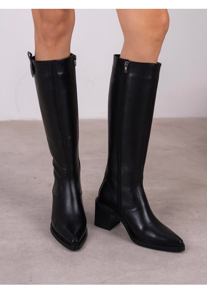 Cleona Siyah Hakiki Deri Kadın Çizme