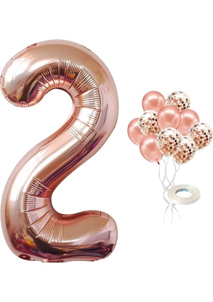 Yaş Rose Gold Rakam Balon Konfetili Balon Seti