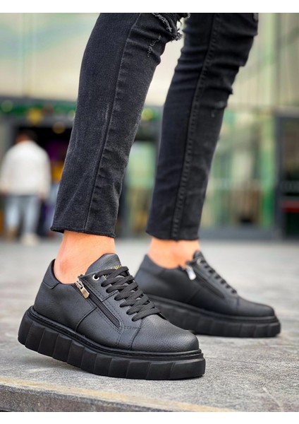 KB-X155 Kuback Siyah Cilt Detaylı Siyah Yüksek Taban Günlük Spor Ayakkabı modelleri