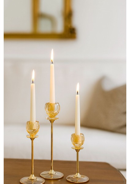 Altın Renkli 3'lü Kristal Cam Mumluk Seti & Altın Dekoratif Şamdan Takımı modelleri