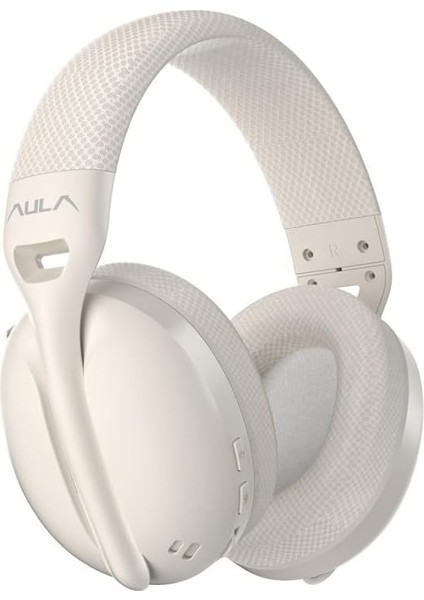 S6 3 Modlu Kablosuz 3.5mm Kablolu ve Bluetooth 5.3 Mikrofonlu Gaming Oyuncu Kulaklığı Krem Ultra Hafif Hafızalı Sünger 40MM Sürücülü Gürültü Önleyici