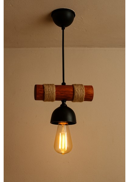 Doğal Ahşap Halatlı Sarkıt Avize – Retro Bohem Dekoratif Avize 3 Adet fiyatları