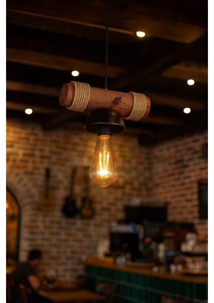 Doğal Ahşap Halatlı Sarkıt Avize – Retro Bohem Dekoratif Avize 3 Adet indirimleri