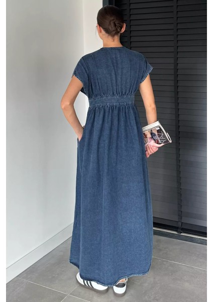Kadın Boydan Düğmeli Sıfır Kol Jean Kot Elbise P-00018904 fırsatları