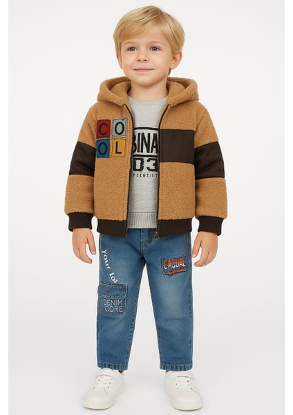 Cool Baskılı Peluş Hırkalı 3'lü Erkek Çocuk Takım