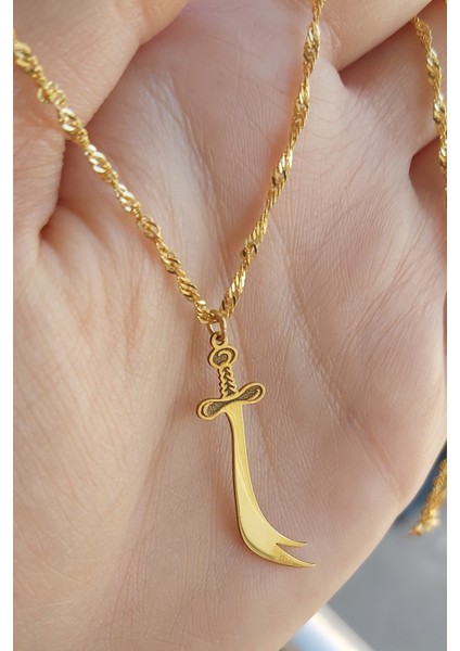 925 Ayar Gümüş 24 Ayar Altın Kaplama Zülfikar Kolye