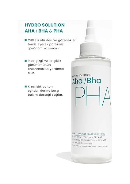 Hydro Solutıon Aha/bha ve Pha Mikro Peeling Temizleyici Cilt Tonu Eşitleyici Tonik 200 ml modelleri