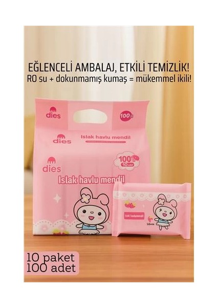 Bfs Dies Islak Mendil -Ro Saf Su & Dokunmamış Kumaşlı, 100 Yaprak Temizlik Keyfi Pembe