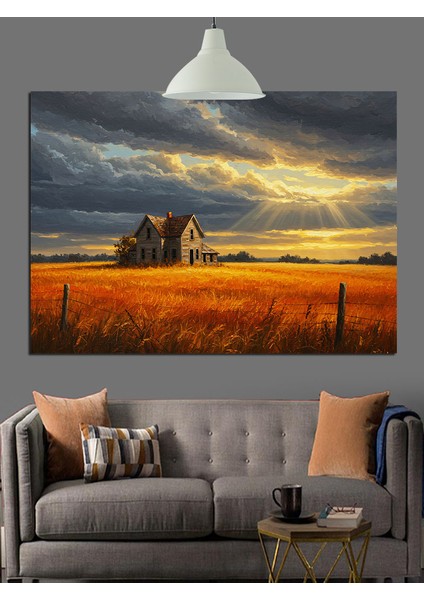 Sarı Buğday Tarlası Manzara Dekoratif Kanvas - Mdf Ahşap Tablo