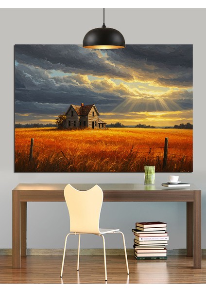 Sarı Buğday Tarlası Manzara Dekoratif Kanvas - Mdf Ahşap Tablo fiyatları