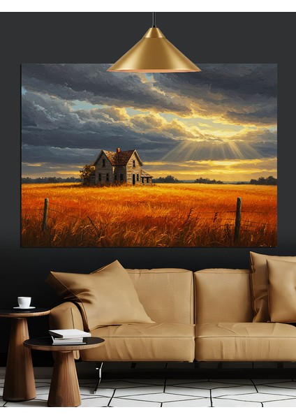Sarı Buğday Tarlası Manzara Dekoratif Kanvas - Mdf Ahşap Tablo fırsatları