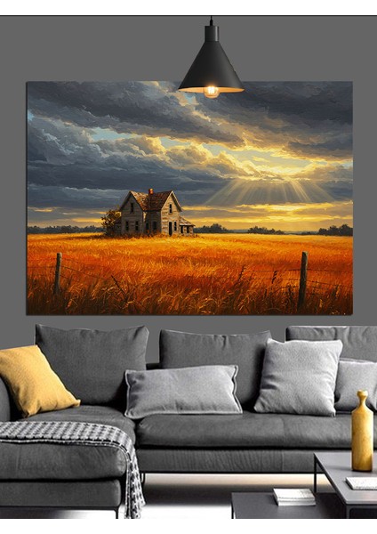 Sarı Buğday Tarlası Manzara Dekoratif Kanvas - Mdf Ahşap Tablo indirimleri