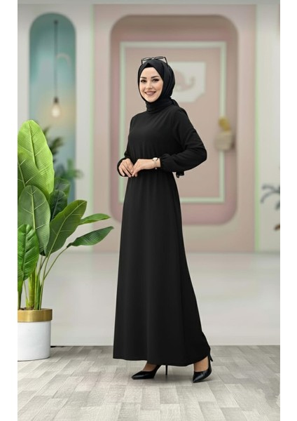 Kemer Detaylı Lastik Kollu Uzun Tesettür Elbise fırsatları