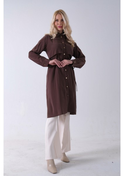 Kahve Önü Aller Detaylı Bağcıklı Modal Tunik 31050762.05