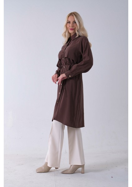 Kahve Önü Aller Detaylı Bağcıklı Modal Tunik 31050762.05