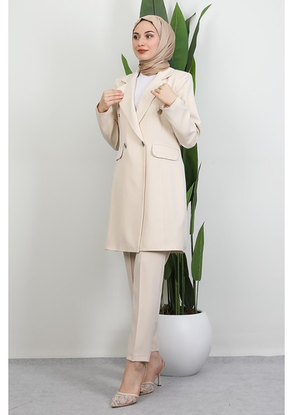 Blazer Ceket Takım Krem