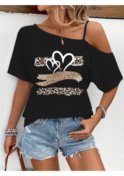 Kadın Tek Omuzu Açık Ip Askılı Baskılı Viskon Bluz fiyatları