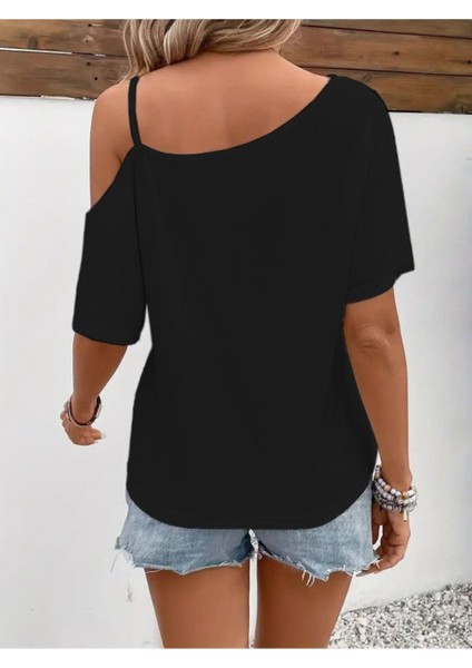 Kadın Tek Omuzu Açık Ip Askılı Baskılı Viskon Bluz modelleri