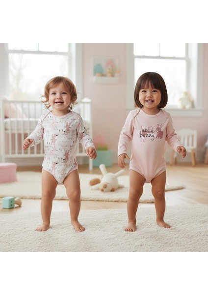 Kız Bebek 2'li Uzun Kollu Alttan Çıtçıtlı Badi