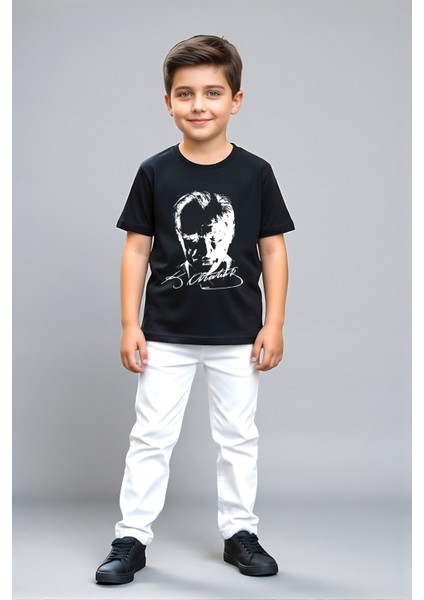 Çocuk Unisex Bisiklet Yaka %100 Pamuk Atatürk Baskılı T-Shirt modelleri