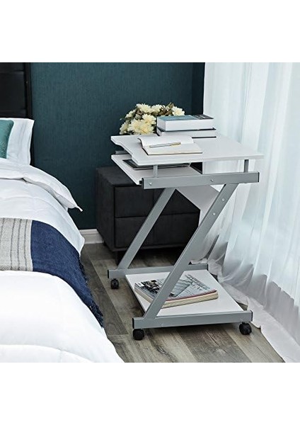 Çalışma Masası, 4 Tekerlekli Bilgisayar Masası, Pc Masası, Pürüzsüz Klavye Uzatma, Montaj, Yerden Tasarruf Sağlayan Z-Şekilli Pc Masası, Beyaz, LCD811W, 60 x 48 x 73 cm modelleri