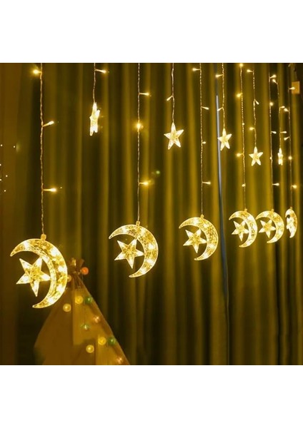 LED Yıldız ve Ay Temalı Işıkları, Pilli ve Usbli, Dekoratif Aydınlatma (Sarı)