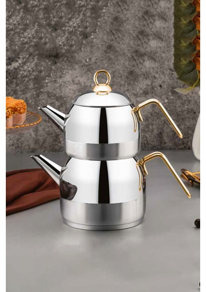 Optimal Çaydanlık 18/10 Paslanmaz Çelik Orta Boy Gold Saplı
