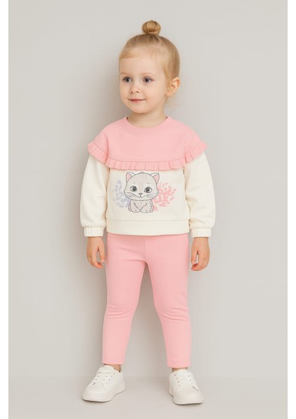 Kedi Baskılı Kız Çocuk Takım