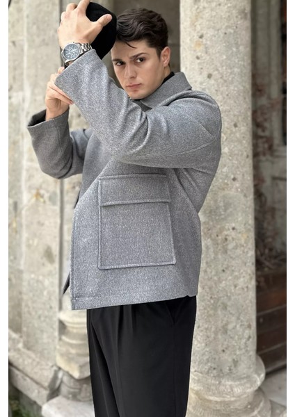 Düğmeli Cep Detaylı Erkek Kaşe Kaban P-00018810