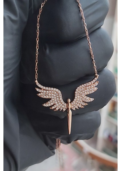 925 Ayar Gümüş Rose Altın Kaplama Mikail Meleği Kolye