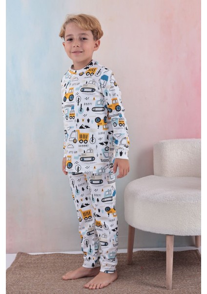 109 Erkek Çocuk Uzun Kollu Bisiklet Yaka Pijama Takım-Beyaz fiyatları