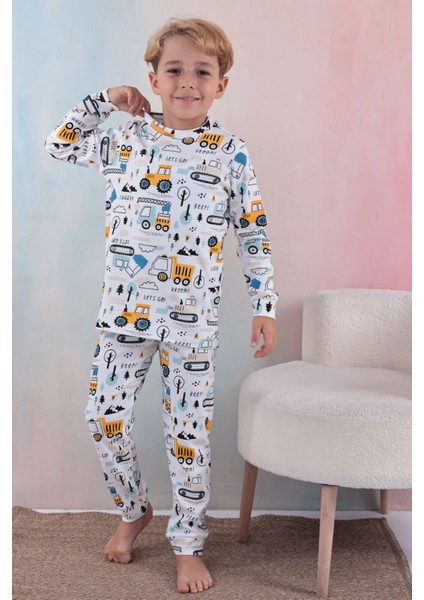 109 Erkek Çocuk Uzun Kollu Bisiklet Yaka Pijama Takım-Beyaz modelleri