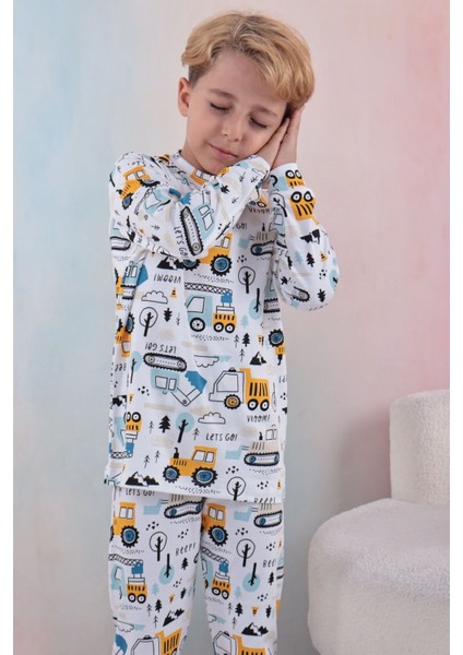 109 Erkek Çocuk Uzun Kollu Bisiklet Yaka Pijama Takım-Beyaz fırsatları